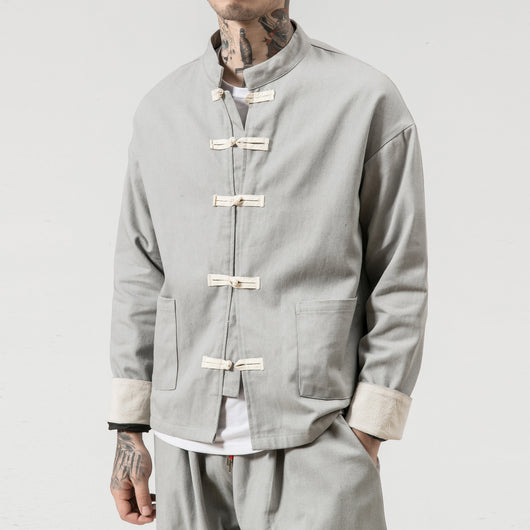Chaqueta de Lino y Algodón Tang Retro Clásico con Cierre de Disco - Talla Grande Hombre - Image 10