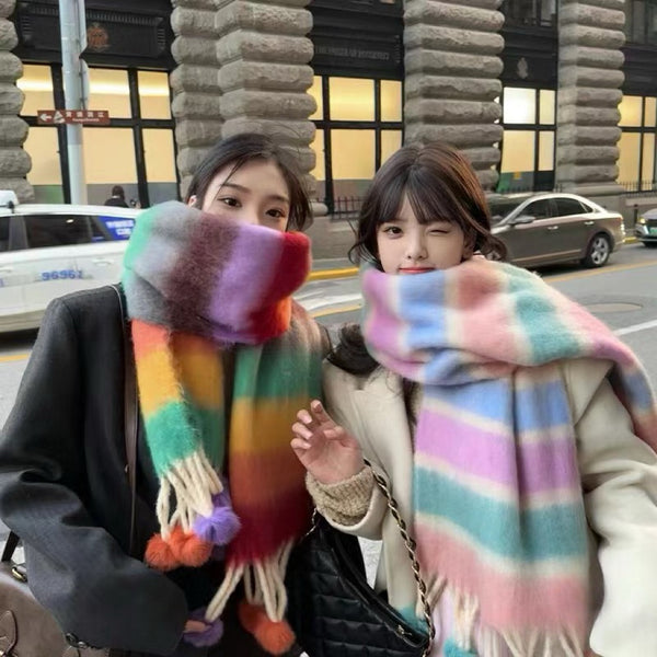 Bufanda Mohair Arcoíris con Borlas Dopamina