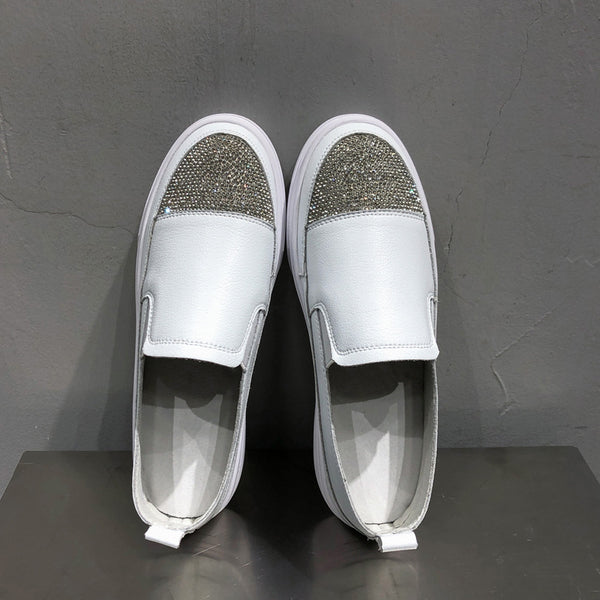 Zapatos Blancos Plataforma Slip-on de Cuero para Mujer - Versátiles y Cómodos