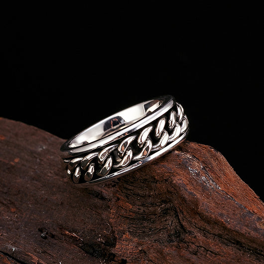 Anillo Giratorio de Plata Esterlina Trenzado con Personalidad Vintage para Mujer