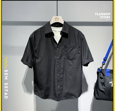 Camisa Suelta Manga Corta Estilo Coreano Japonés para Hombre - Image 7