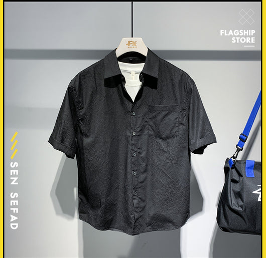 Camisa Suelta Manga Corta Estilo Coreano Japonés para Hombre - Image 7
