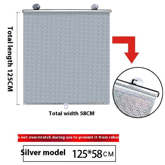 Black perforated roller blind with suction cups for window sun protection, measuring 60x40cm, shown extended. - Image 30