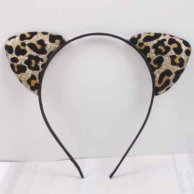 Diadema con Orejas de Gato Aterciopeladas con Glitter y Estampado de Leopardo - Image 8