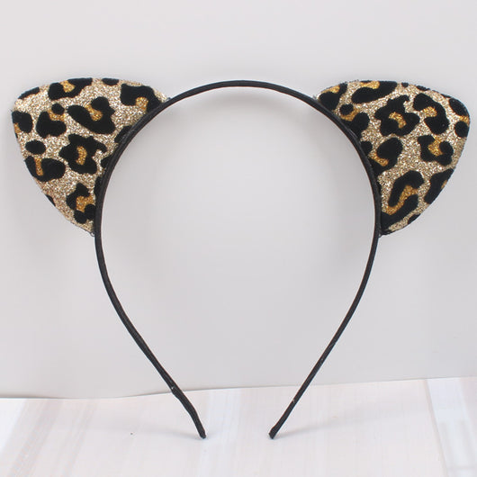 Diadema con Orejas de Gato Aterciopeladas con Glitter y Estampado de Leopardo - Image 8