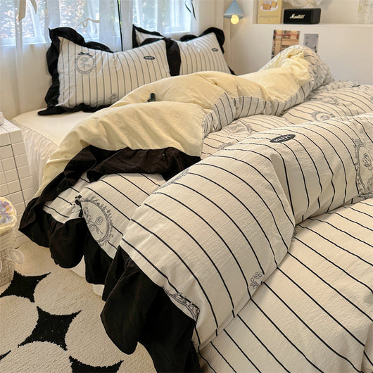 Juego de Cama Algodón Lavado Encaje Tulipán Estilo Coreano 4 Piezas - Image 10