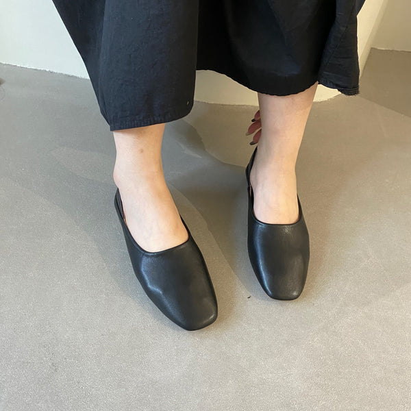 Zapatos Planos de Cuero Auténtico con Punta Cuadrada