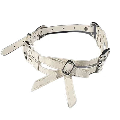 Collar de Cuero Blanco con Moño Elegante para Mujer - Image 5