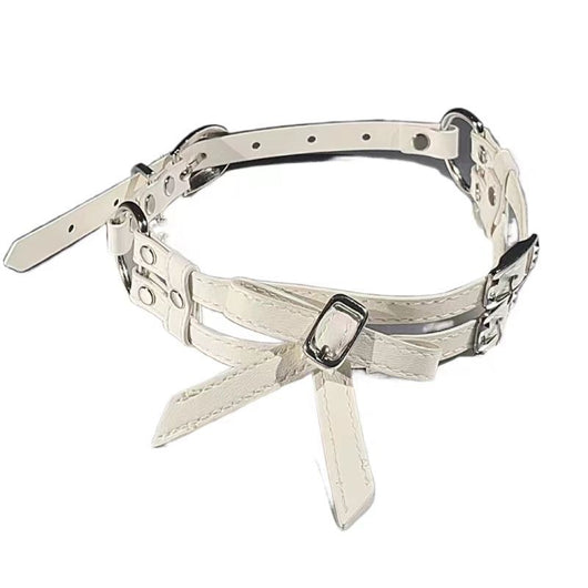Collar de Cuero Blanco con Moño Elegante para Mujer - Image 5