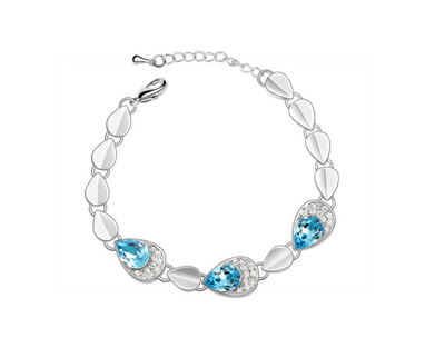 Pink teardrop crystal jewelry set with silver-tone necklace, bracelet, and stud earrings, accented with clear stones. - Image 8