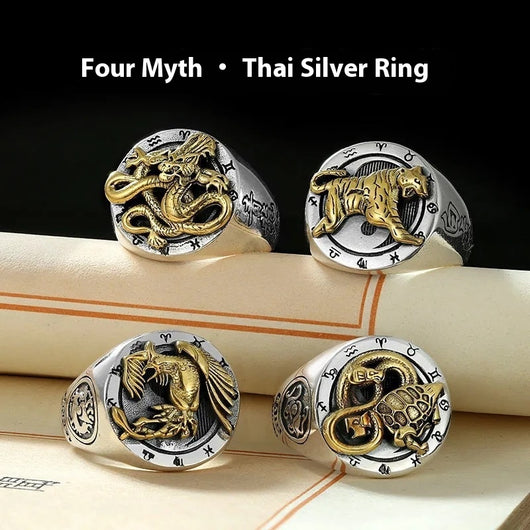 Anillo de Plata 990 Dragón Azul y Tigre Blanco - Diseño Retro Místico - Image 6