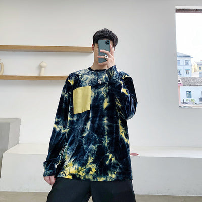 Playera Manga Larga Tie-dye Dorado en Terciopelo para Hombre - Image 3