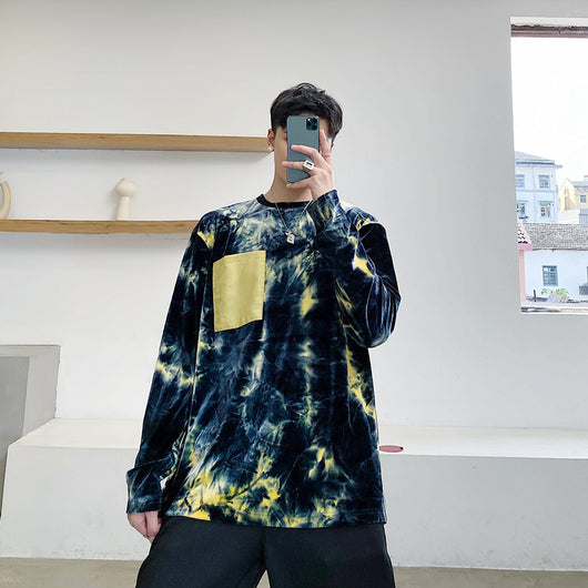 Playera Manga Larga Tie-dye Dorado en Terciopelo para Hombre - Image 3