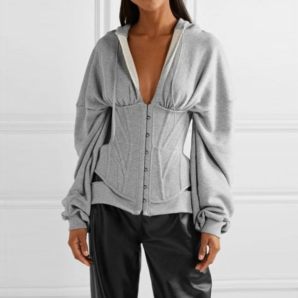 Sudadera con Capucha Ajustada al Cuerpo Cuello en V