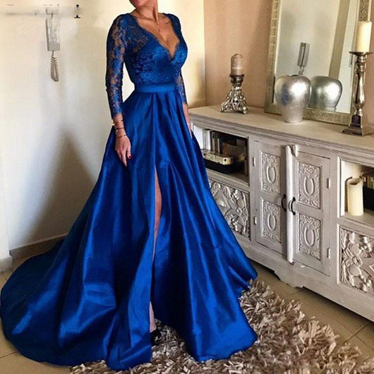 Vestido de Noche con Escote en V y Falda Amplia en Encaje