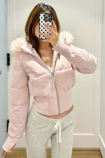 Chaqueta Corta Retro Americana con Cuello de Pelaje para Mujer - Image 3