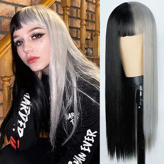 Peluca Cosplay Bicolor con Flequillo Liso - Doble Tono - Image 7