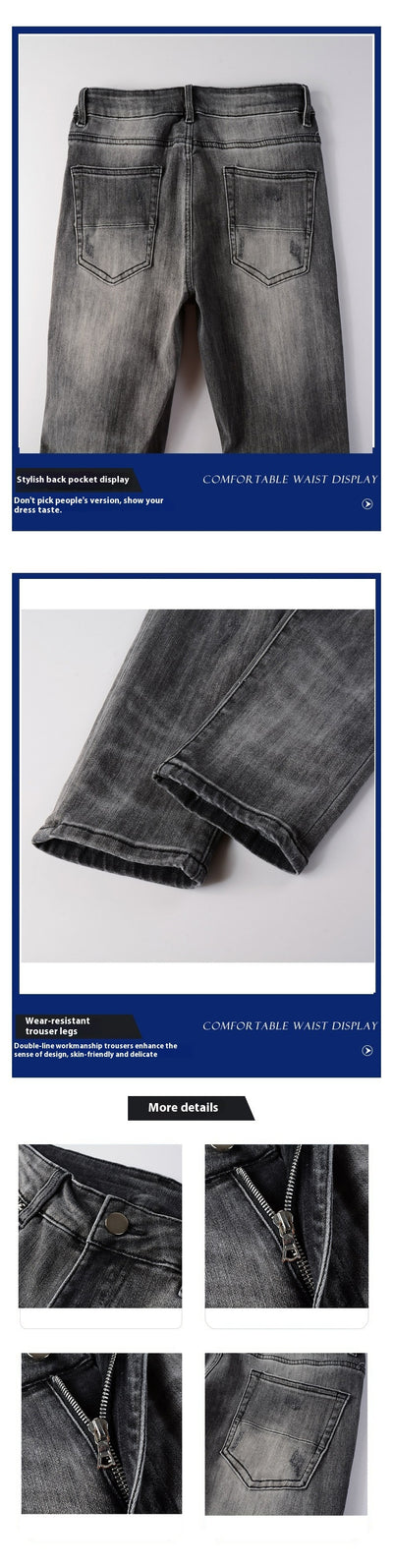 Pantalones Vaqueros Rotos Gris Casual para Hombre - Estilo Urbano Moderno - Image 9