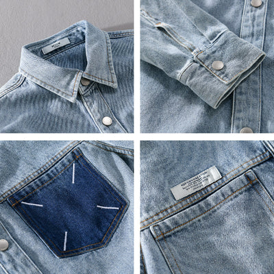 Camisa Denim Retro de Manga Larga para Hombre - Image 4