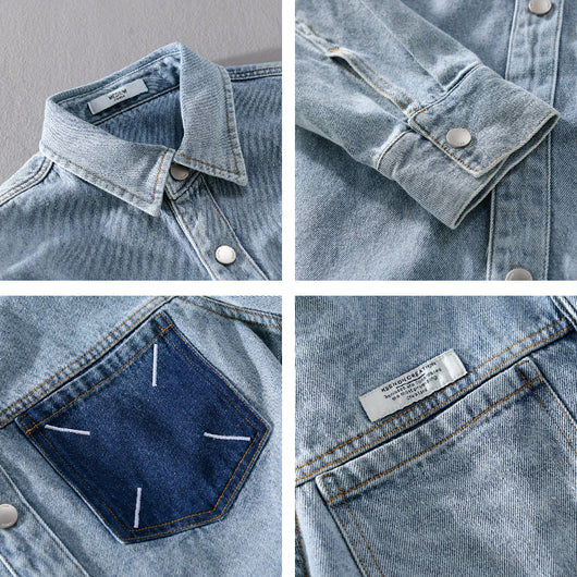 Camisa Denim Retro de Manga Larga para Hombre - Image 4