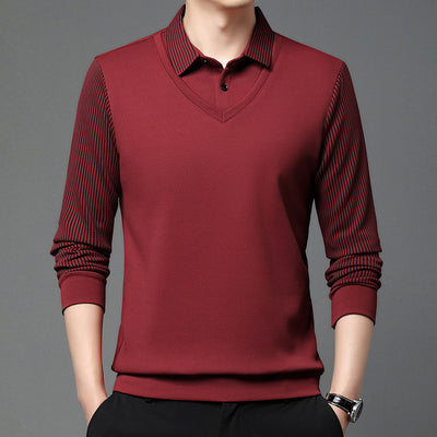 Playera Casual de Negocios con Efecto Dos Piezas y Mangas Rayadas - Image 4