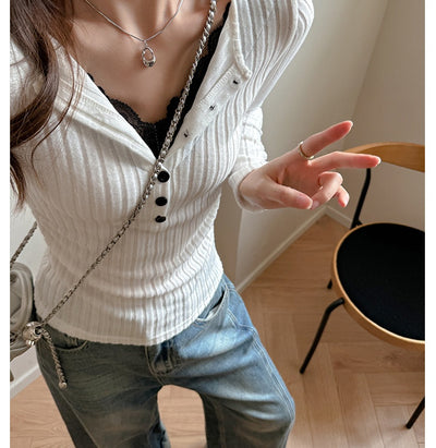 Playera Larga Elegante con Encaje Combinado para Mujer - Image 13
