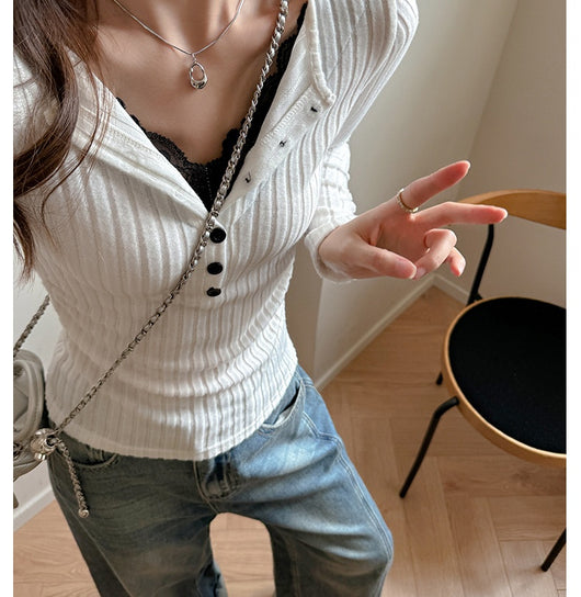 Playera Larga Elegante con Encaje Combinado para Mujer - Image 13
