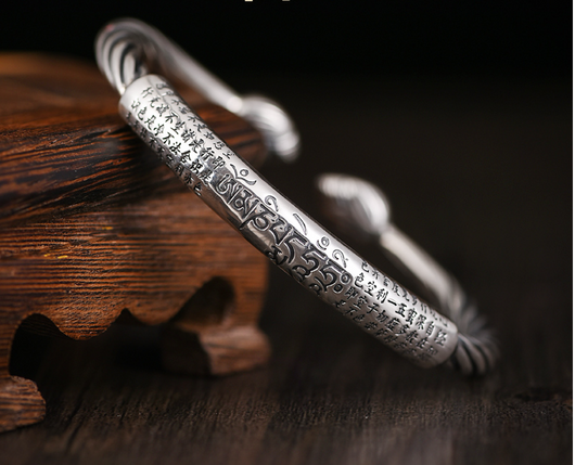 Pulsera Mantra de Seis Caracteres Tibetanos para Hombre en Plata de Ley - Image 6