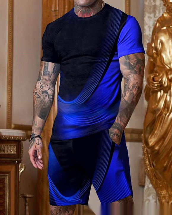 Traje Casual Hombre Manga Corta Cuello Redondo Degradado Multicolor