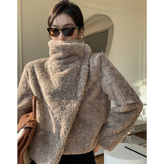Abrigo de Cuello Alto Estilo Coreano con Solapa y Pelaje Sintético - Image 7