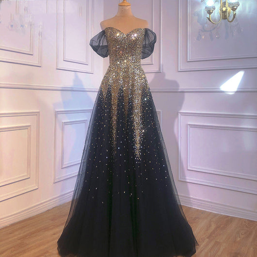 Vestido de Noche Negro Dorado para Dama de Honor y Eventos de Gala - Image 7