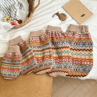 Suéter Retro a Rayas Beige - Colección Otoño Invierno con Estampado Gatito y Perrito - Image 9