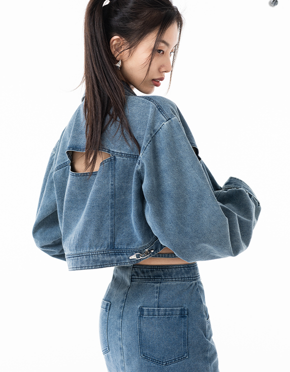 Conjunto de Dos Piezas en Denim con Diseño de Botones de Avión