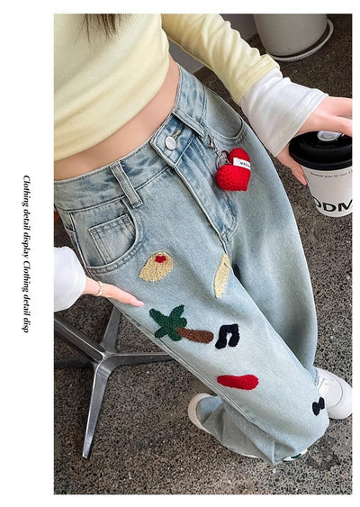 Pantalones Jeans Rectos Cintura Alta con Bordados para Mujer - Image 15
