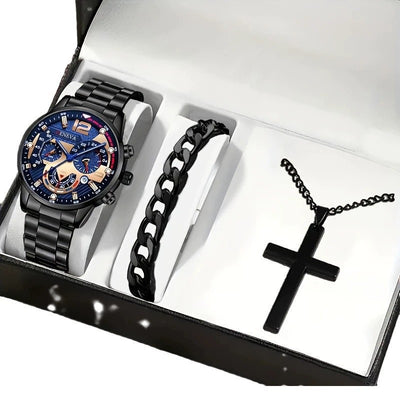 Set Completo: Pulsera, Collar con Cruz y Reloj para Hombre - Image 10
