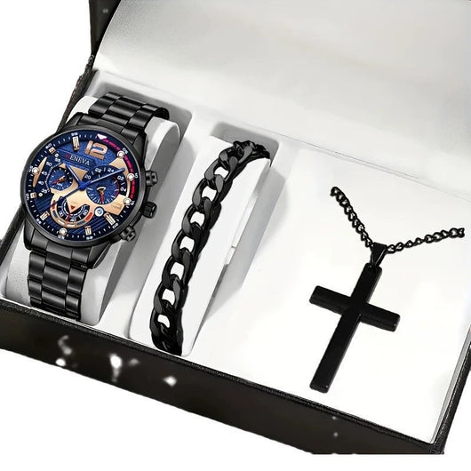 Set Completo: Pulsera, Collar con Cruz y Reloj para Hombre - Image 10