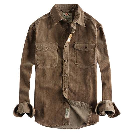 Camisa de Pana Vintage Lavada Manga Larga para Hombre - Image 3