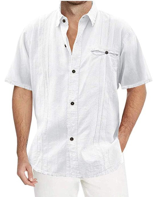 Cardigan de Lino Manga Corta para Hombre - Colores Sólidos
