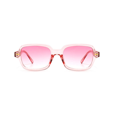 Retro square frame sunglasses with transparent gray frames and gradient purple UV400 lenses. - Image 4