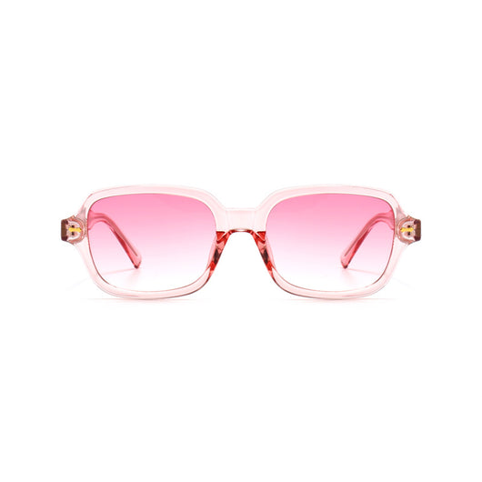 Retro square frame sunglasses with transparent gray frames and gradient purple UV400 lenses. - Image 4