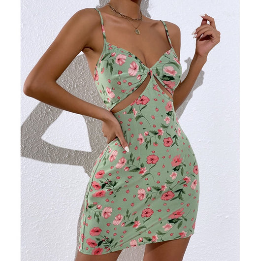 Vestido Floral Estilo Verano con Tirantes Cruzados y Detalles de Costura - Image 3