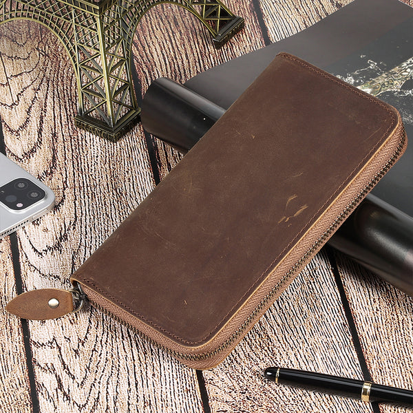 Billetera Larga de Cuero Genuino para Hombre con Bloqueo RFID