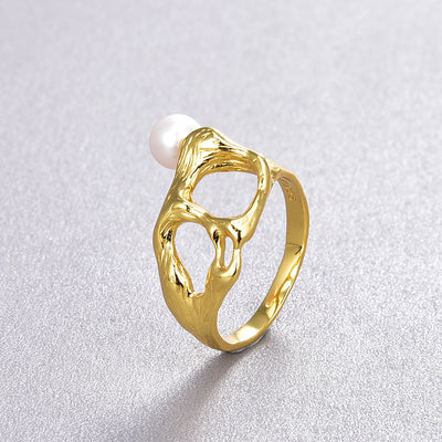 Anillo de Plata S925 Bañado en Oro 18k con Perla y Diseño Calado - Image 5
