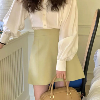 Conjunto Falda A-línea Cintura Alta con Blusa Literaria Elegante - Image 4