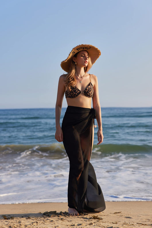 Women's navy blue chiffon sarong, long and flowing, draped over a model's arm against a white background. - Image 35