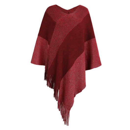 Poncho Suéter Abrigo con Contraste de Colores - Image 17