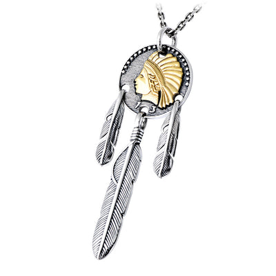 Dije Plata Esterlina Diseño Indio Pluma Vintage para Hombre - Image 8
