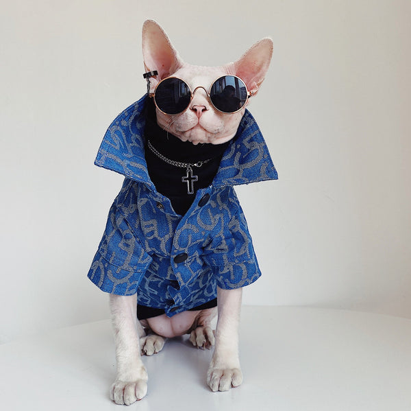 Chamarra de Mezclilla para Gatos sin Pelo Devon Rex - Estilo Trendy