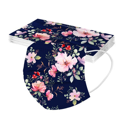 Stack of disposable facial masks with a watercolor floral pattern of red, pink, and orange roses and green leaves. - Image 8