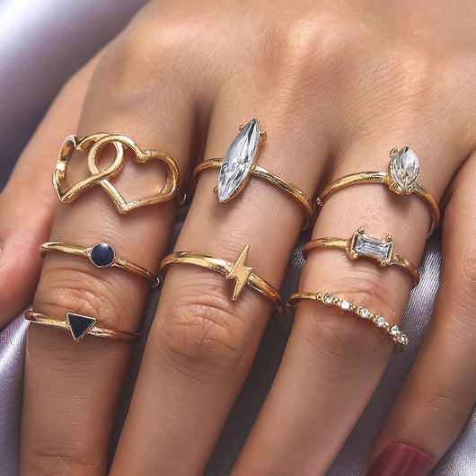 Anillos Bohemios Corazón Amor Rayo Zircón - Set de 8 Piezas - Image 7